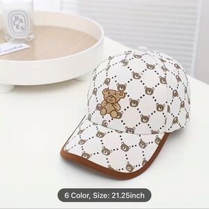 Kids Bear Print Cap - Tan and White for toddler